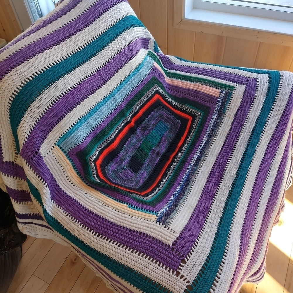 Handmade crocheted heavy blanket colorful approximately 60"x80"